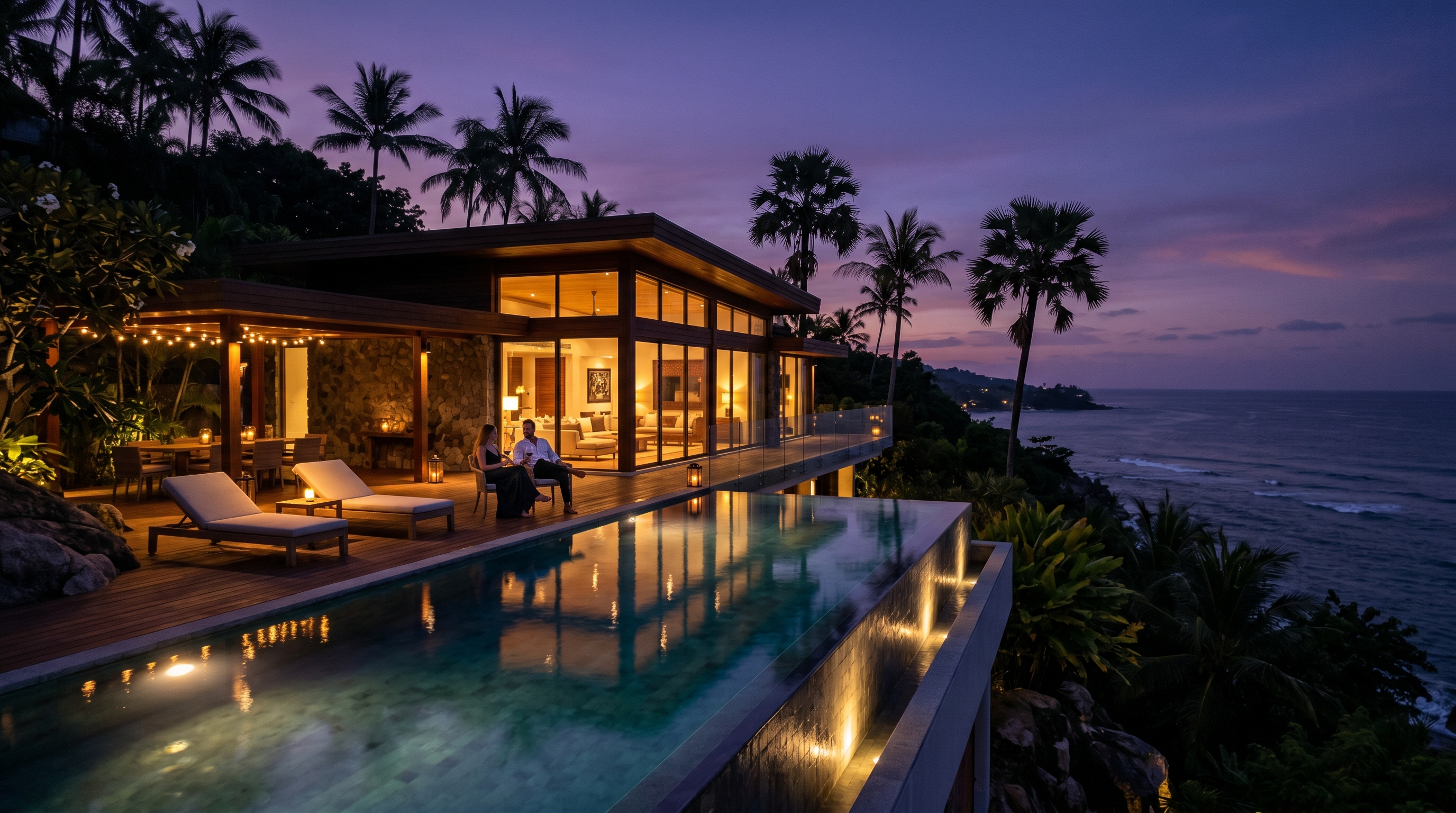 Private villa retreat at dusk